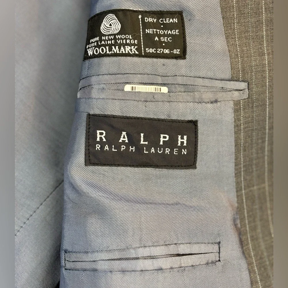 RALPH RALPH LAUREN Grey Pinstripe Blazer Sport Coat Prep Academia Ivy Black‎ 46R